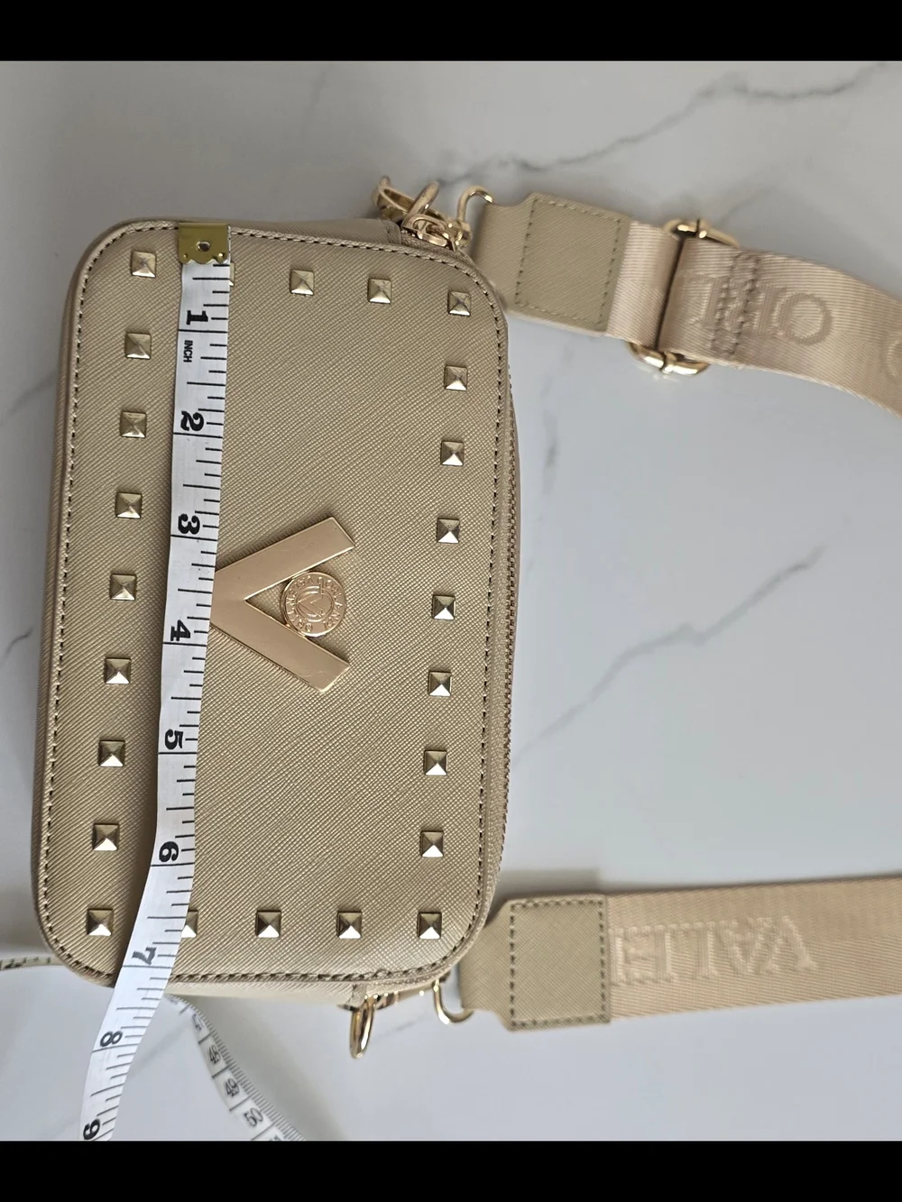 Valentino Orlandi Beige Studded Camera Crossbody Bag Gold Hardware Italy
